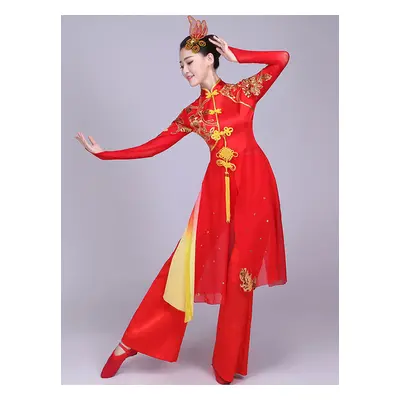 Traditional Chinese Costumes Red Kung Fu Tang Suit Dance Costumes