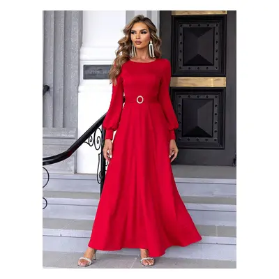 Elegant Long Dress Round Neck Ring Detail Party Prom Maxi Dresses