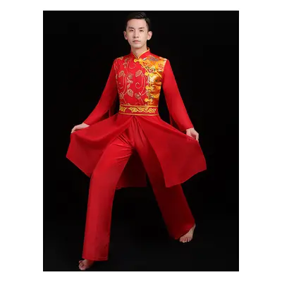 Men Chinese Costumes Red Dragon Dance Outfit Kung Fu Carnival Costumes