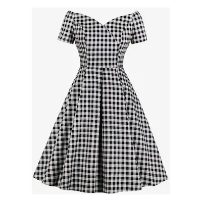 Black Vintage Glamour Dress 1950s Audrey Hepburn Style Short Sleeve V Neck Plaid Retro Dresses