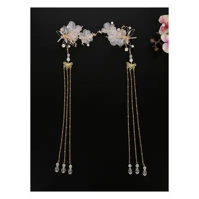 Chinese style Lolita Headdress Pink Metal Fringe Flowers Sakura Pattern Head Flower Accessory Lo