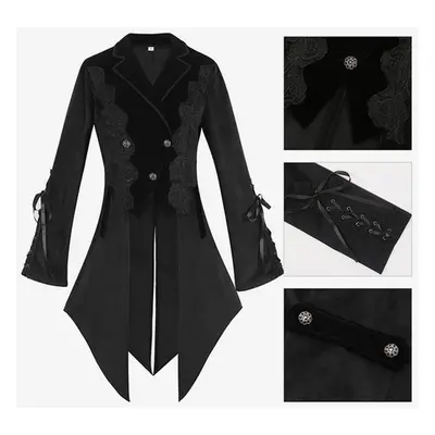 Black Gothic women's mid-length coat autumn and winter fashion slim trench coat dark stand colla