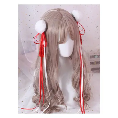 Chinese Style Lolita Hair Pin Pom Pom Tassel Bow Red Lolita Hair Accessory