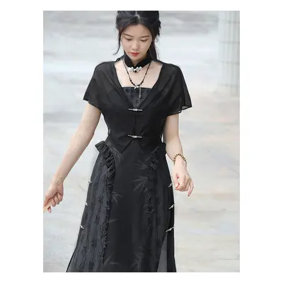 Chinese Style Lolita Outfits Black Sleeveless Overcoat Oversleeves Accessory