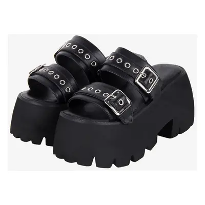 Gothic Lolita Sandals Black Metal Details Metallic PU Leather Peep Toe Lolita Summer Shoes