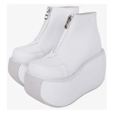 Gothic Lolita Footwear White Metal Details Metallic PU Leather Wedge Heel Lolita Shoes