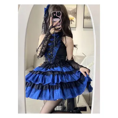 Gothic Lolita Dresses Lace Tiered Jacquard Blue Burgundy