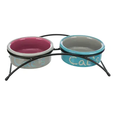 Trixie Eat on Feet Ceramic Bowl Set - 2 x 300ml, 12cm diameter (light grey/dusky pink/light blue