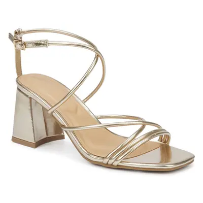 Truffle Collection Open Toe Ankle Strap Chunky Heel Sandals women's Court Shoes in Gold