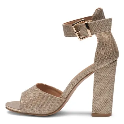 Truffle Collection Open Toe Ankle Strap Chunky Heel Sandals women's Court Shoes in Gold