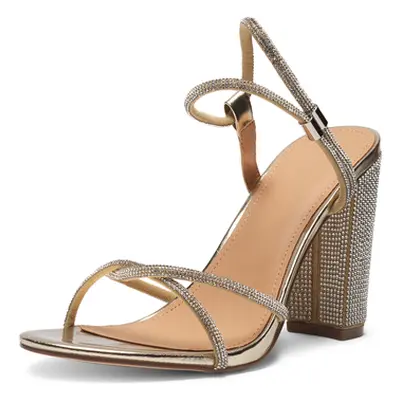 Truffle Collection Open Toe High Chunky Heel Sandals women's Court Shoes in Gold
