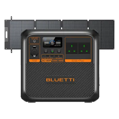 BLUETTI AC180P Portable Power Station | 1,800W 1,440Wh, AC180P+SP120L | 1800W 1440Wh | 120W Sola