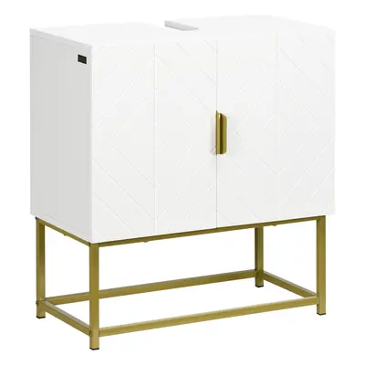 Kleankin Bathroom Mirror Cabinet Under Sink Storage Cabinet Basin Cupboard with 2 Doors and Gold Steel Legs Aosom UK