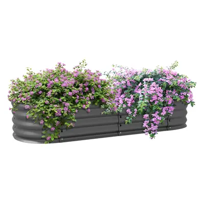 Outsunny Galvanised Raised Garden Bed, Metal Planter Box with Safety Edging, for Flowers, Herbs,