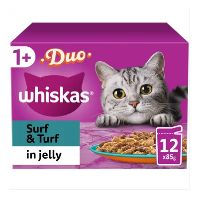 Whiskas 1+ Duo Surf and Turf Adult Wet Cat Food Pouches in Jelly