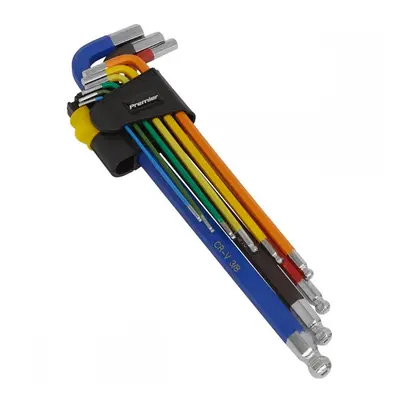 Sealey AK7198 Ball-End Hex Key Set Extra-Long 9Pc Colour-Coded Imperial