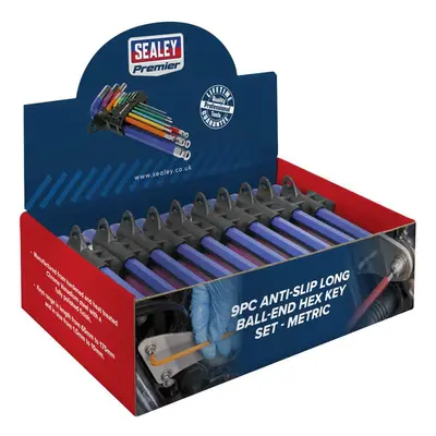 Sealey AK7190DB Ball-End Hex Key Set 9Pc Colour-Coded Long Metric - Display Box Of 10