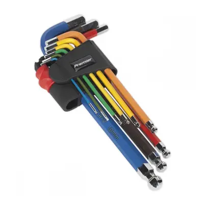 Sealey AK7190 Ball-End Hex Key Set 9Pc Colour-Coded Long Metric