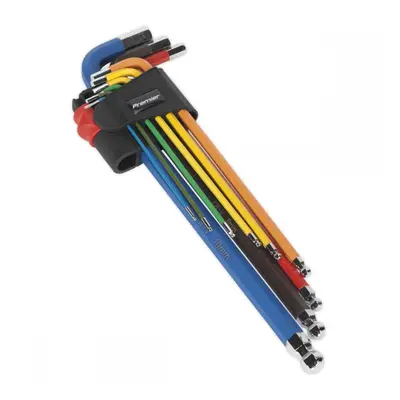 Sealey AK7191 Ball-End Hex Key Set 9Pc Colour-Coded Extra-Long Metric