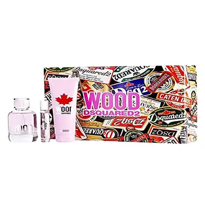 DSquared2 Wood For Her Gift Set 100ml EDT + 10ml EDT + 150ml Shower Gel