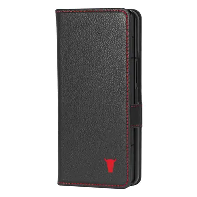 Galaxy Z Fold6 Leather Wallet Case - Black with Red Detail