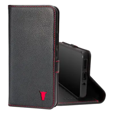 Samsung Galaxy A54 5G Leather Case (with Stand function) - Black with Red Detail