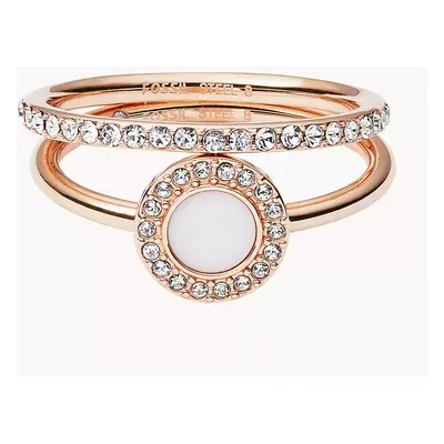 Fossil Women's Stone Glitz Stackable Ring - Rose Gold/White