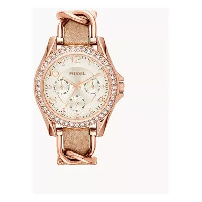 Fossil Women's Riley Multifunction Rose Gold-Tone and Sand Leather Watch