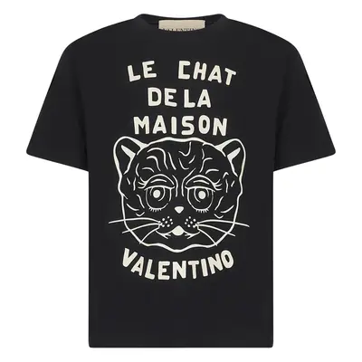 VALENTINO | Black cotton Le Chat De La Maison print T-Shirt | Man