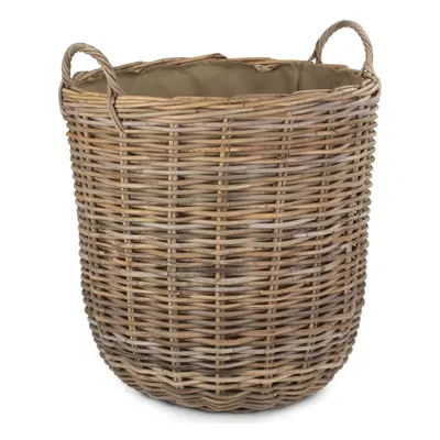 Large Cordura Lined Tall Round Fireside Rattan Log Basket