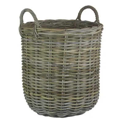 Medium Tall Round Fireside Grey Rattan Log Basket