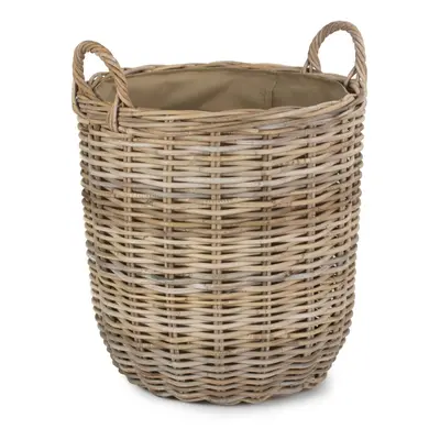 Medium Cordura Lined Tall Round Fireside Rattan Log Basket