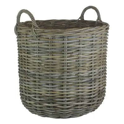 Large Tall Round Fireside Grey Rattan Log Basket