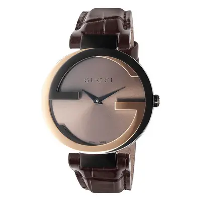 Gucci YA133304 Interlocking-G Black Dial Brown Leather Womens Watch