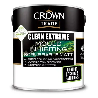 Crown Trade Clean Extreme Mould Inhibiting Scrubbable Matt, White 2.5L, Paints, Wall and Ceiling