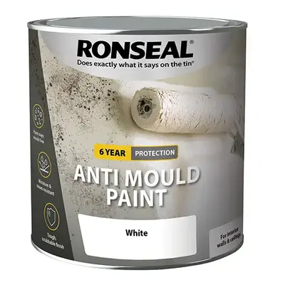 Ronseal 6 Year Anti-Mould Paint, White Silk 2.5L, For Kitchens and Bathrooms, Paints, Wall and C