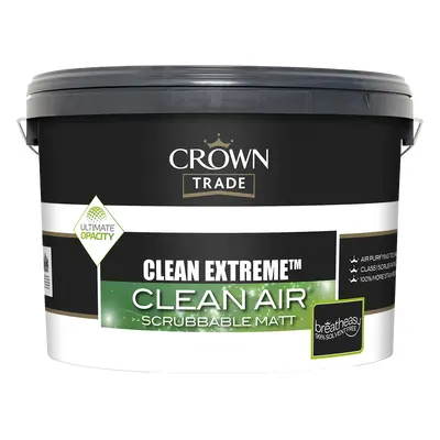 Crown Trade Clean Extreme Clean Air Scrubbable Matt, White 10L, Air Quality, Paints, Wall and Ce