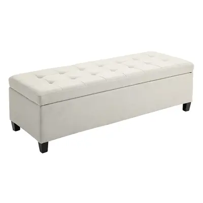 Linen Storage Ottoman Bench Padded w/ Tufting Hinged Lid Wood Frame Feet