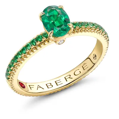Faberge Colours of Love 18ct Yellow Gold Emerald Tsavorite Garnet Fluted Ring - 57