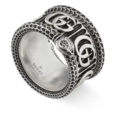 Gucci GG Marmont Aged Sterling Silver Double G Snake Motif Ring D - N.5