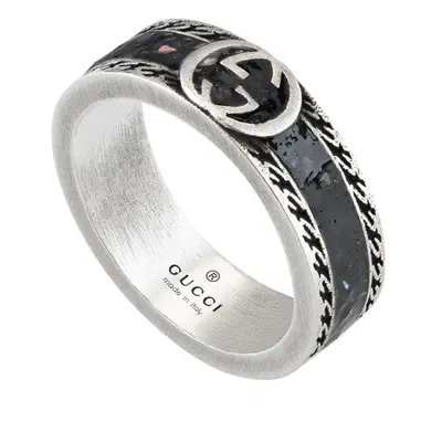 Gucci Interlocking Sterling Silver Black Enamel Band Ring - S