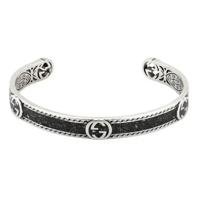 Gucci Interlocking Sterling Silver Black Enamel Cuff Bracelet D - 19cm