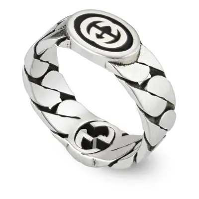 Gucci Interlocking Sterling Silver Black Enamel Wide Band Ring - R