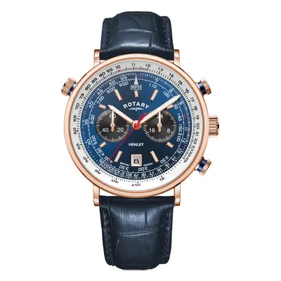 Rotary Watch Henley Rose Gold PVD Mens D - Blue