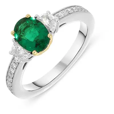 Platinum 0.80ct Emerald Diamond Oval Cut Trilogy Ring - White Gold