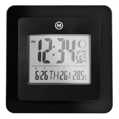 Marathon Clock Digital Wall Day Date Temperature Alarm & Moon Phase Black - Black