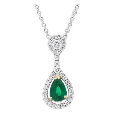 18ct White Gold 0.63ct Emerald Diamond Pear Drop Necklace