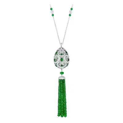 Faberge Imperial Imperatrice Emerald Tassel Pendant - Silver