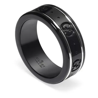 Gucci Icon 18ct White Gold Black Synthetic Corundum Thin Band Ring - Q