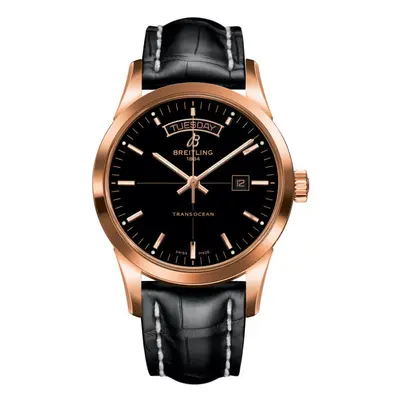 Breitling Watch Transocean Black Red Gold Croco Tang Type - Black